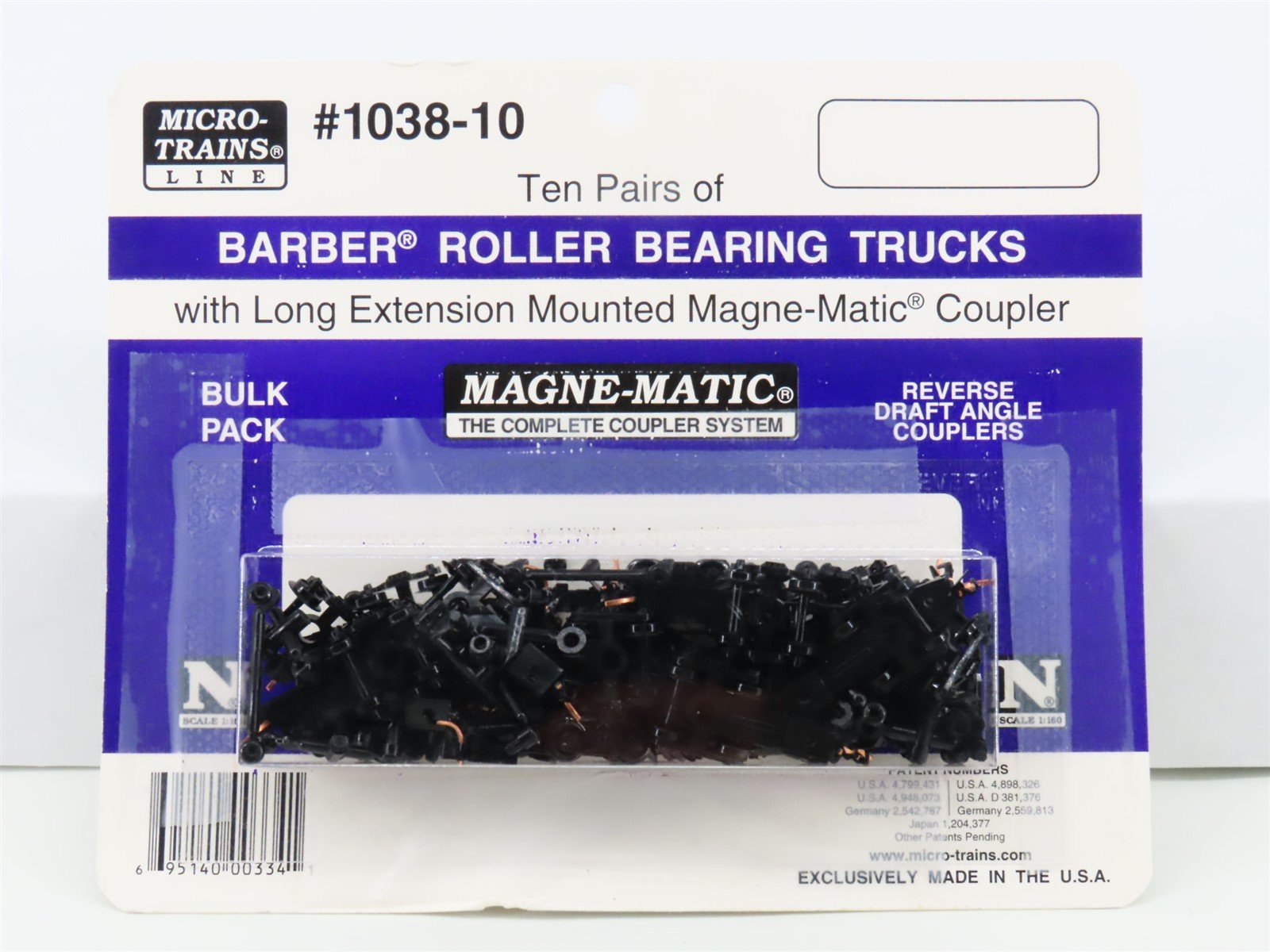 N Micro-Trains MTL 1038-10 Ten Pairs of Barber Roller Bearing Trucks w/ Coupler