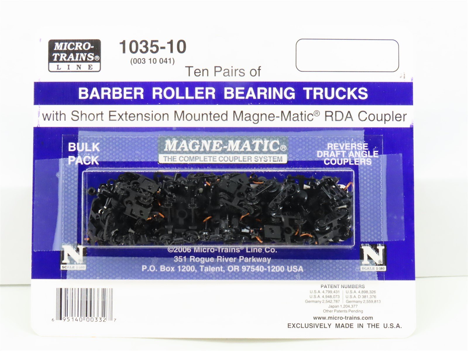 N Micro-Trains MTL 1035-10 Ten Pairs of Barber Roller Bearing Trucks w/ Coupler