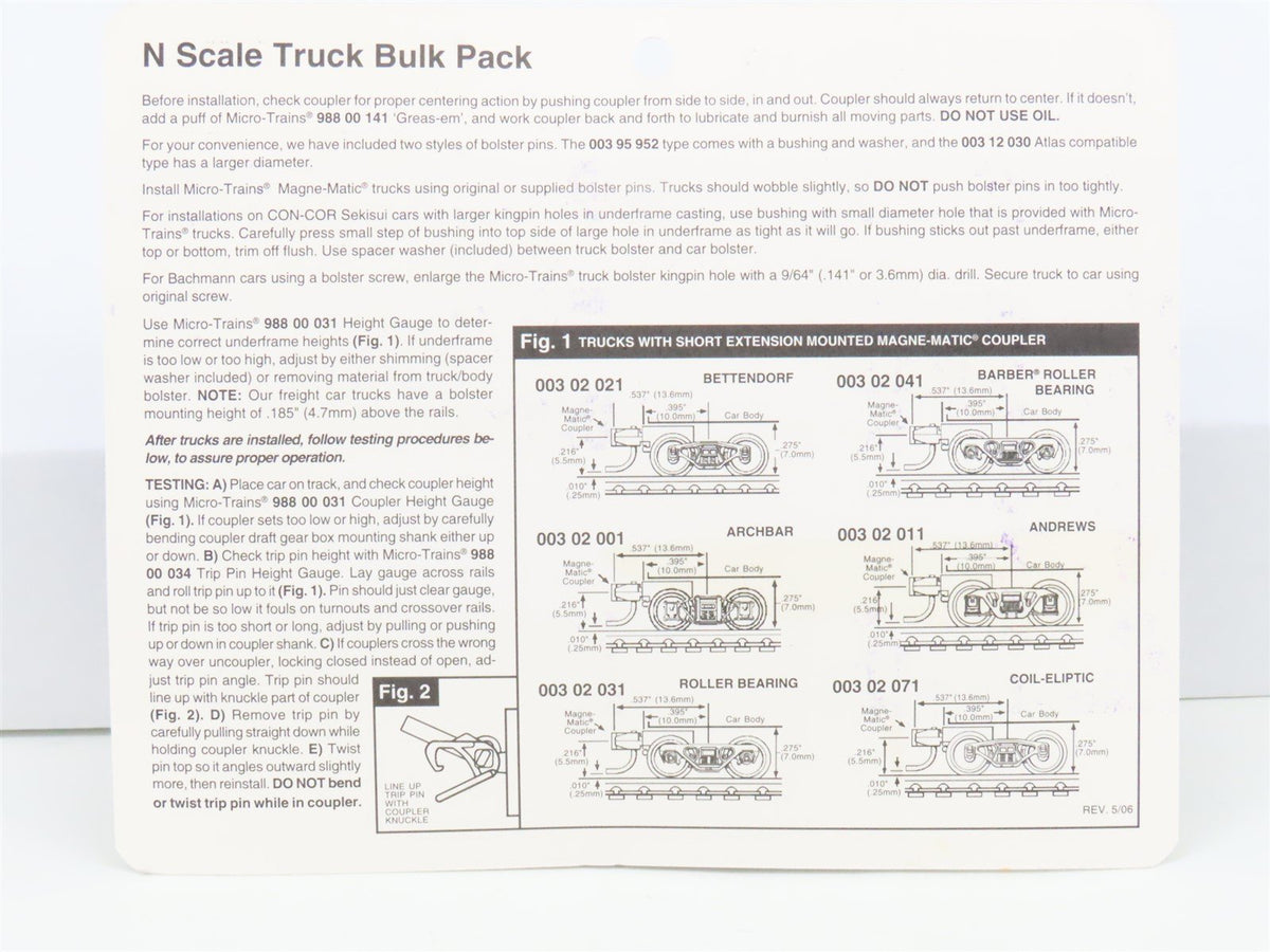N Micro-Trains MTL 1035-10 Ten Pairs of Barber Roller Bearing Trucks w/ Coupler