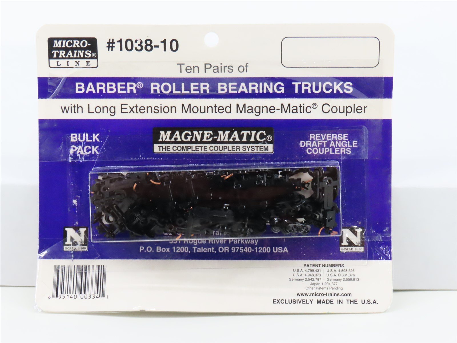 N Micro-Trains MTL 1038-10 Ten Pairs of Barber Roller Bearing Trucks w/ Coupler