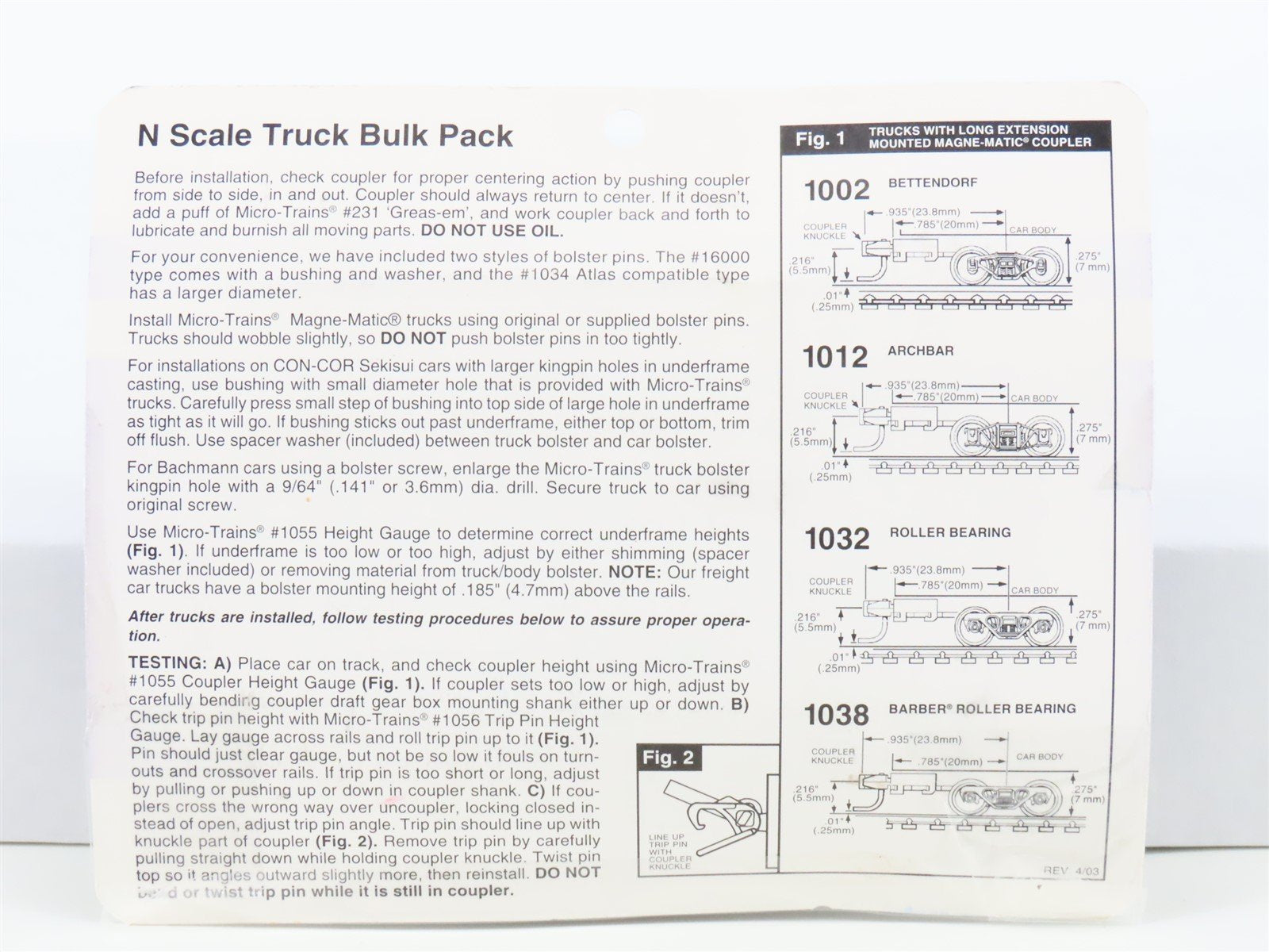N Micro-Trains MTL 1038-10 Ten Pairs of Barber Roller Bearing Trucks w/ Coupler