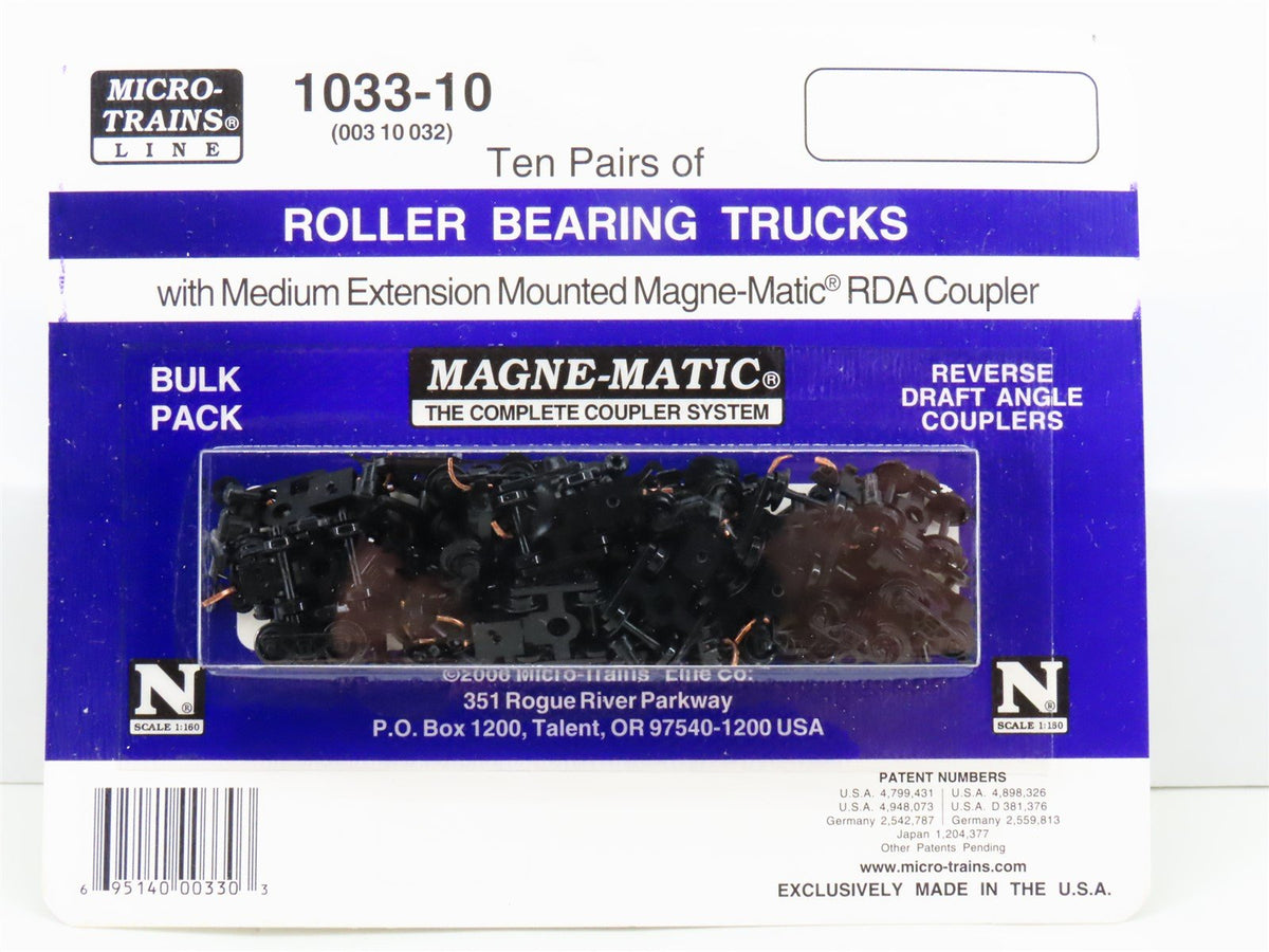 N Micro-Trains MTL 1033-10 Ten Pairs of Roller Bearing Trucks w/ RDA Coupler