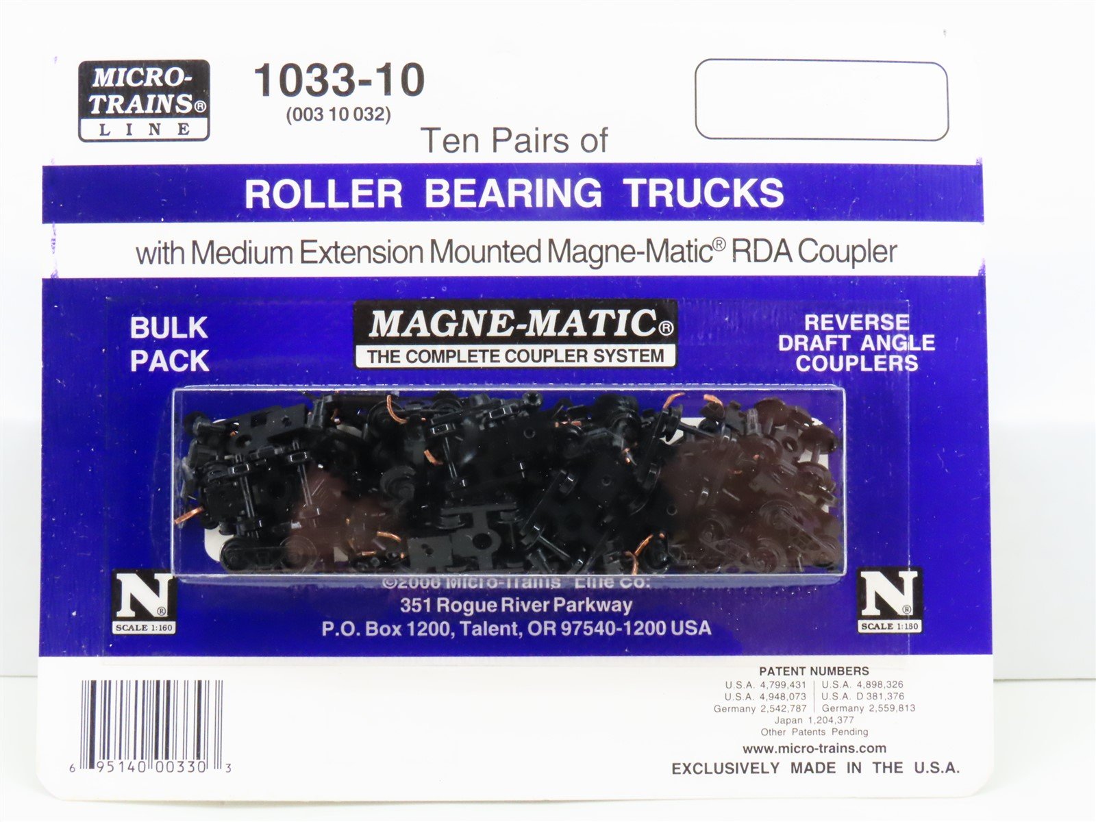 N Micro-Trains MTL 1033-10 Ten Pairs of Roller Bearing Trucks w/ RDA Coupler