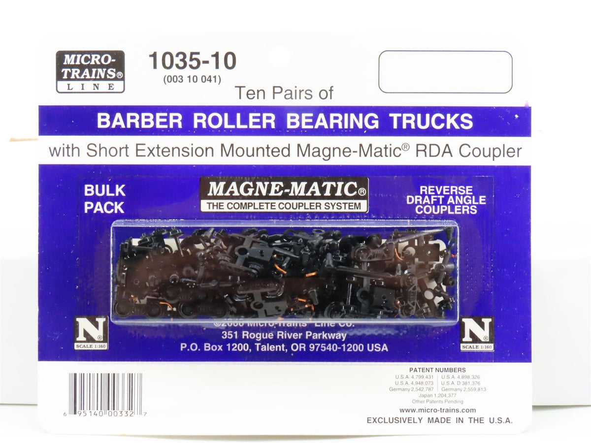 N Micro-Trains MTL 1035-10 Ten Pairs of Barber Roller Bearing Trucks w/ Coupler