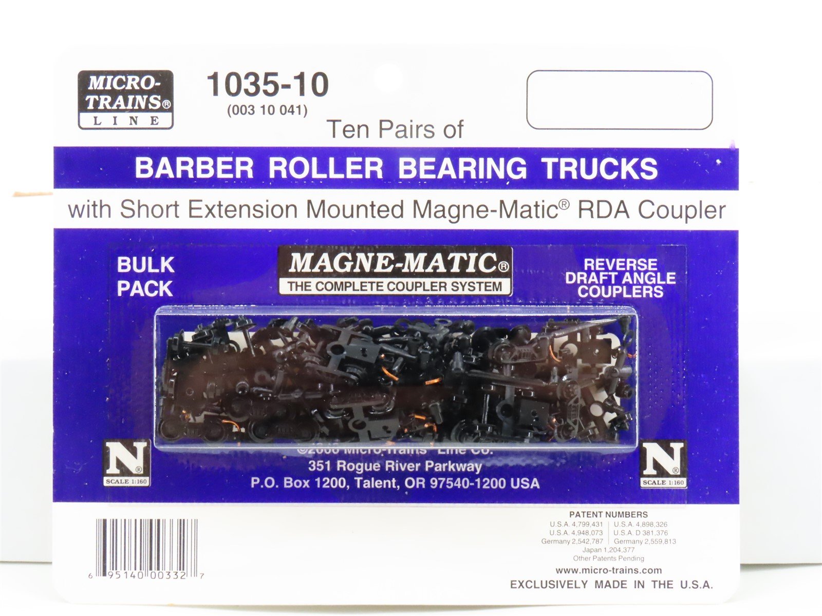 N Micro-Trains MTL 1035-10 Ten Pairs of Barber Roller Bearing Trucks w/ Coupler