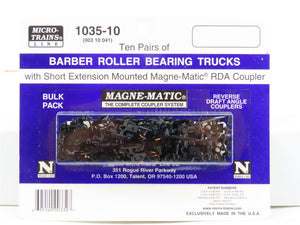 N Micro-Trains MTL 1035-10 Ten Pairs of Barber Roller Bearing Trucks w/ Coupler