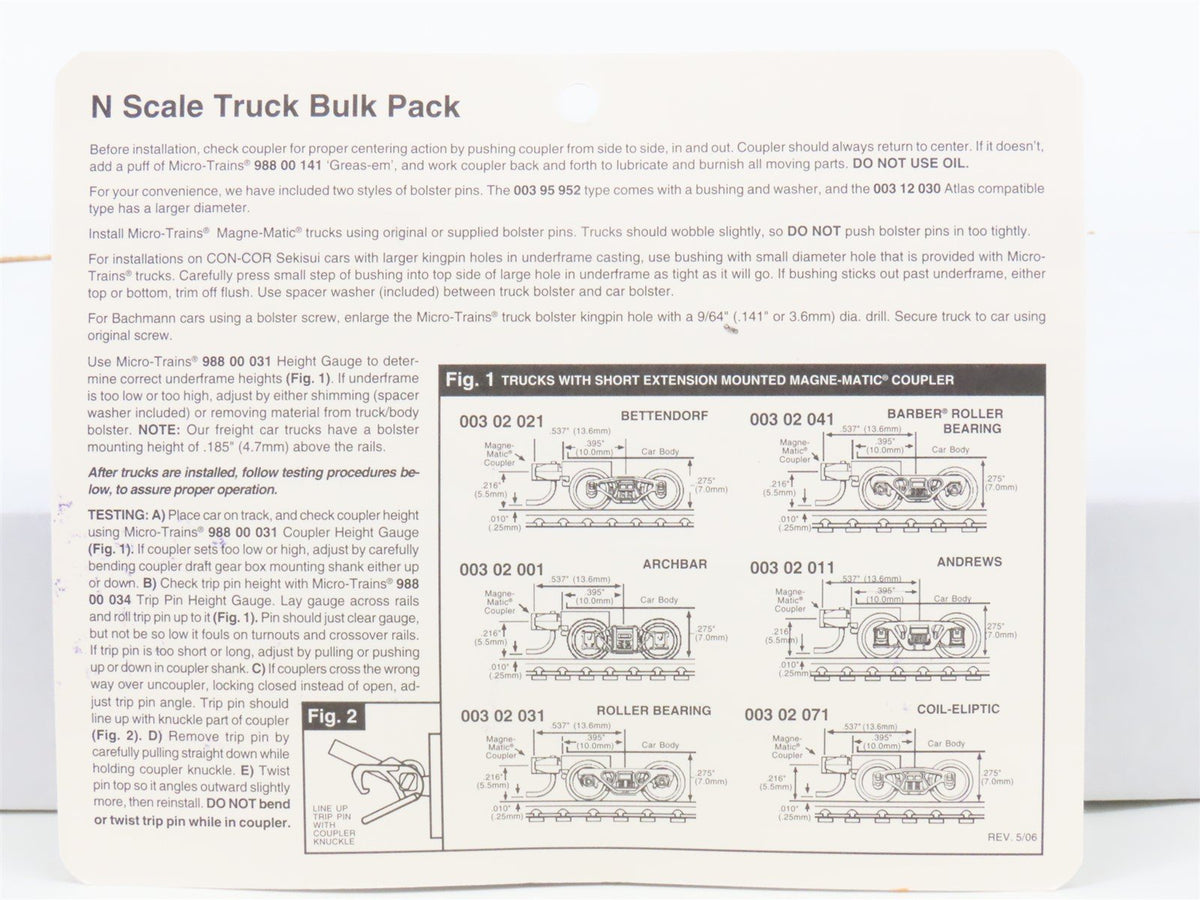 N Micro-Trains MTL 1035-10 Ten Pairs of Barber Roller Bearing Trucks w/ Coupler