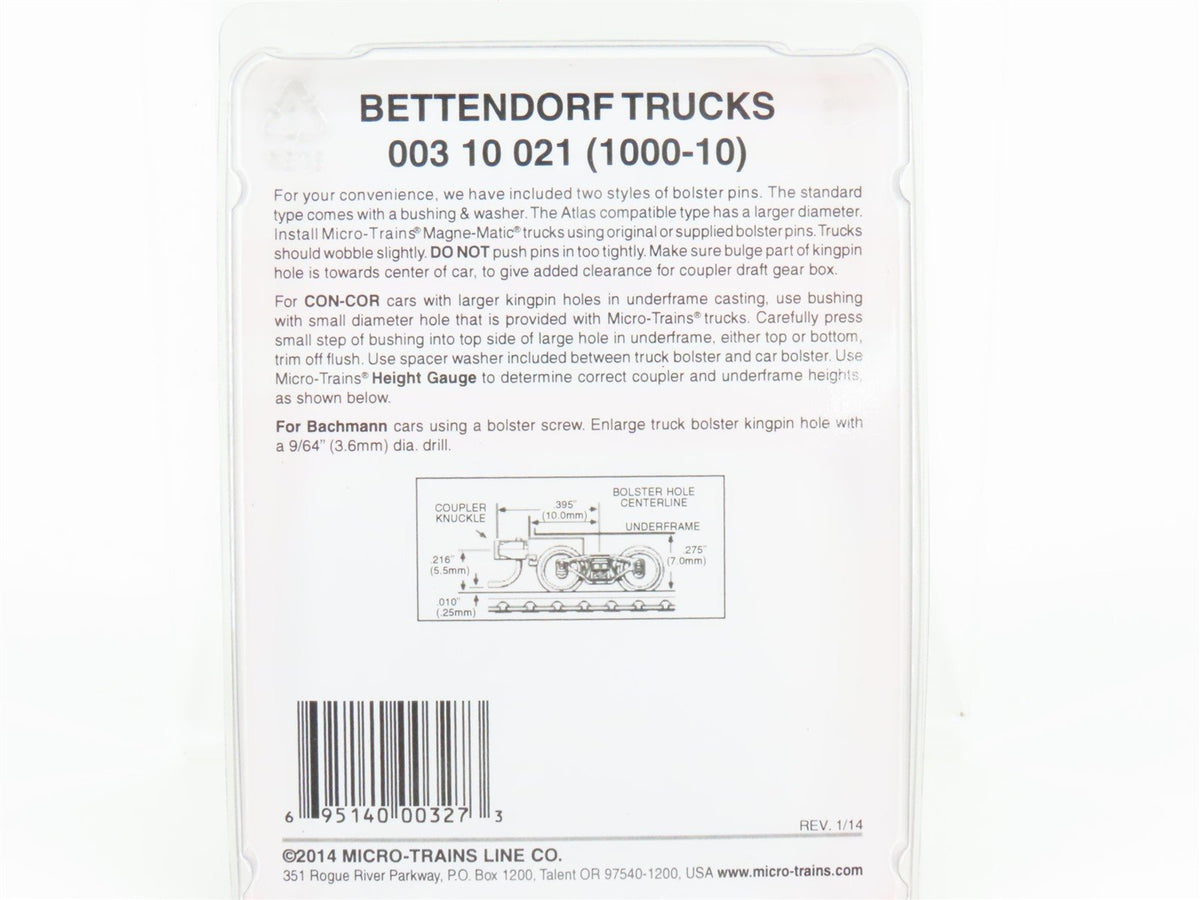 N Micro-Trains MTL 00310021 Ten Pairs of Bettendorf Trucks w/ RDA Couplers