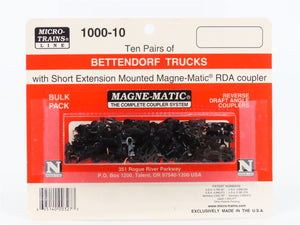 N Micro-Trains MTL 1000-10 Ten Pairs of Bettendorf Trucks w/ RDA Couplers