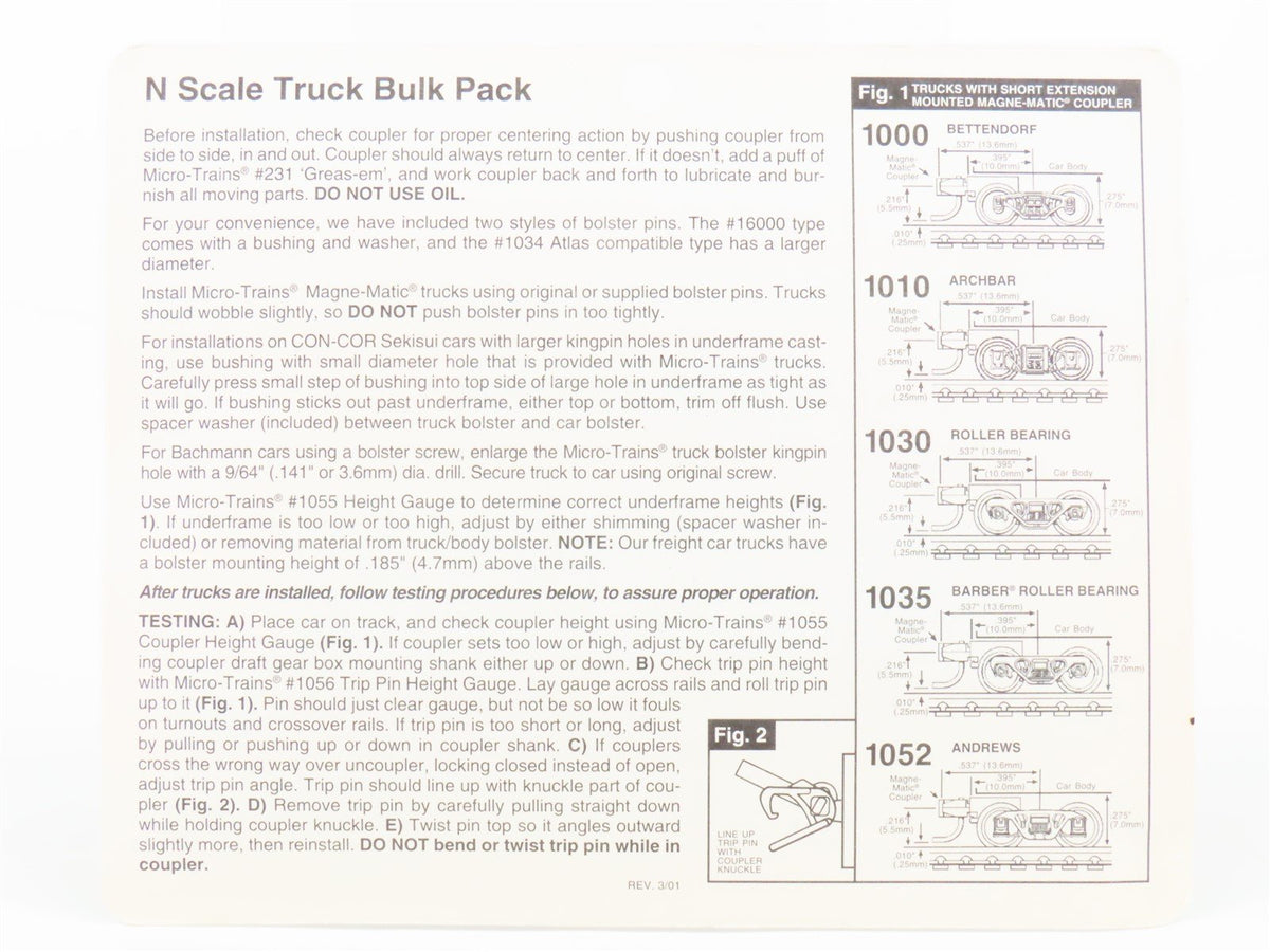 N Micro-Trains MTL 1000-10 Ten Pairs of Bettendorf Trucks w/ RDA Couplers
