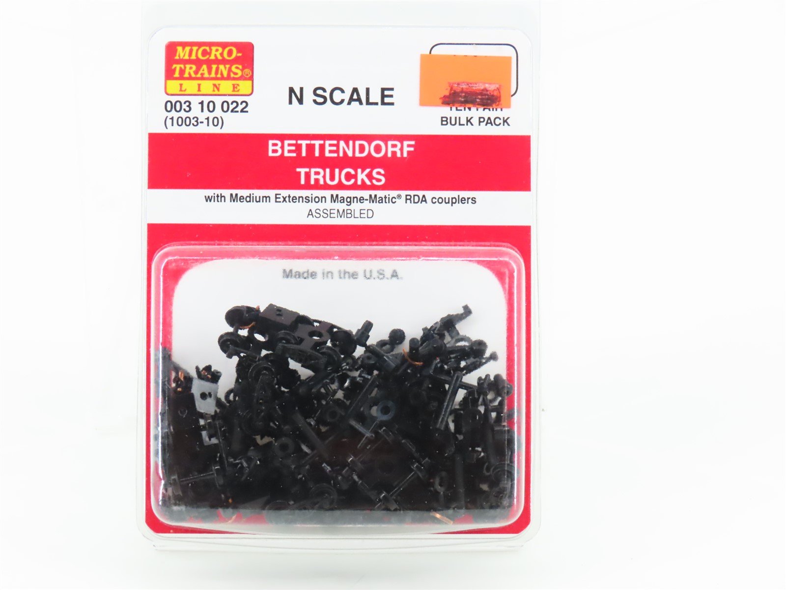 N Micro-Trains MTL 00310022 Ten Pairs of Bettendorf Trucks w/ RDA Couplers