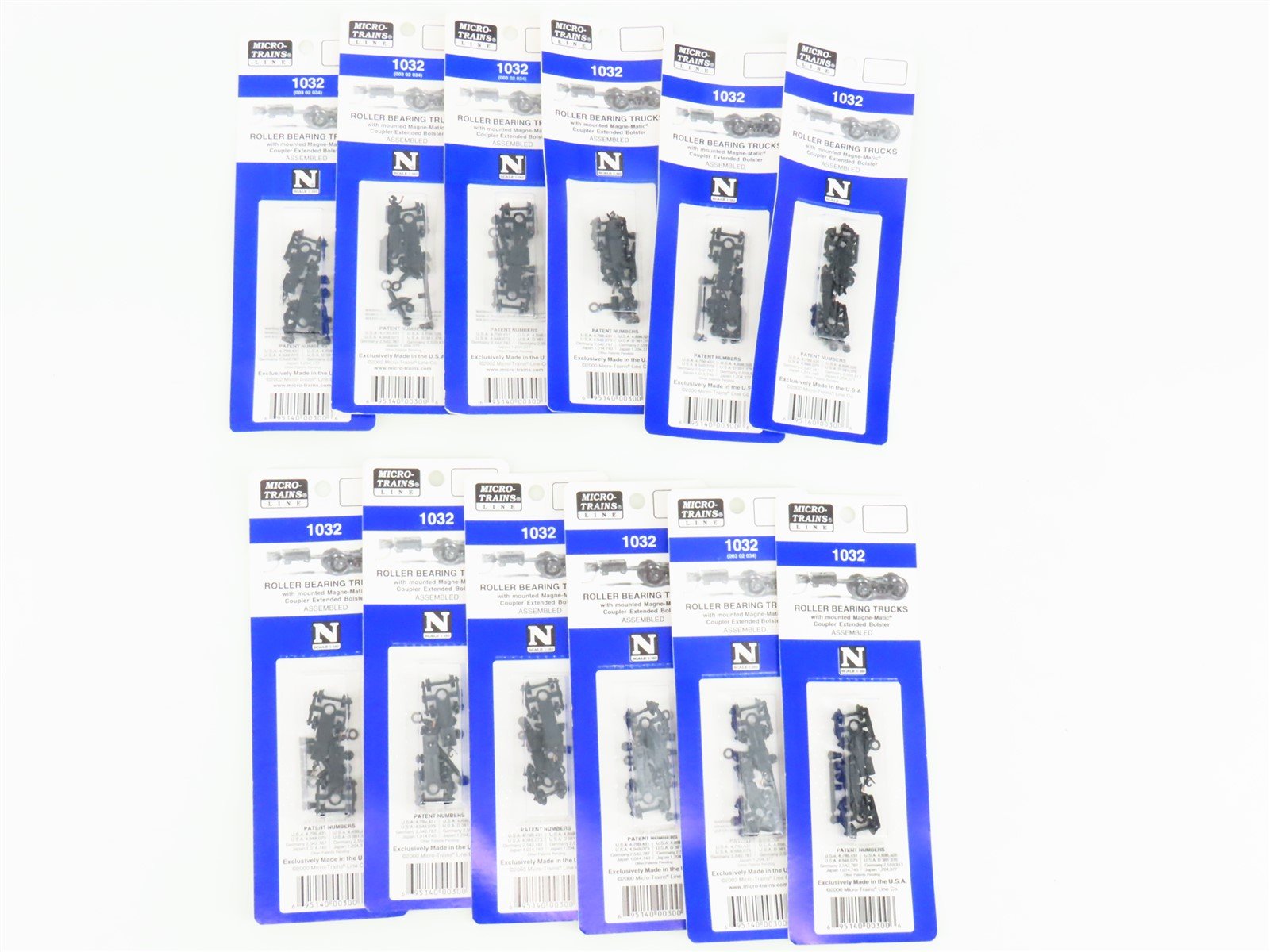 LOT of 12 Packs of N Scale Micro-Trains MTL 1032 Roller Bearing Trucks