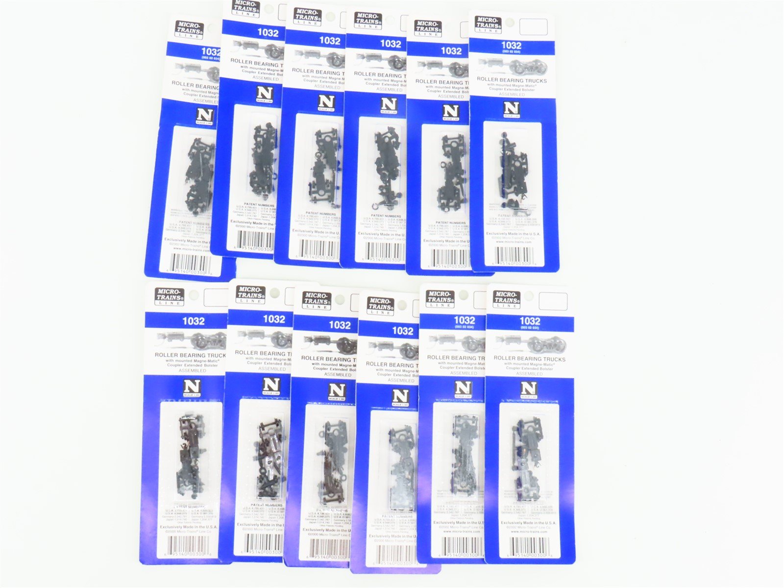 LOT of 12 Packs of N Scale Micro-Trains MTL 1032 Roller Bearing Trucks