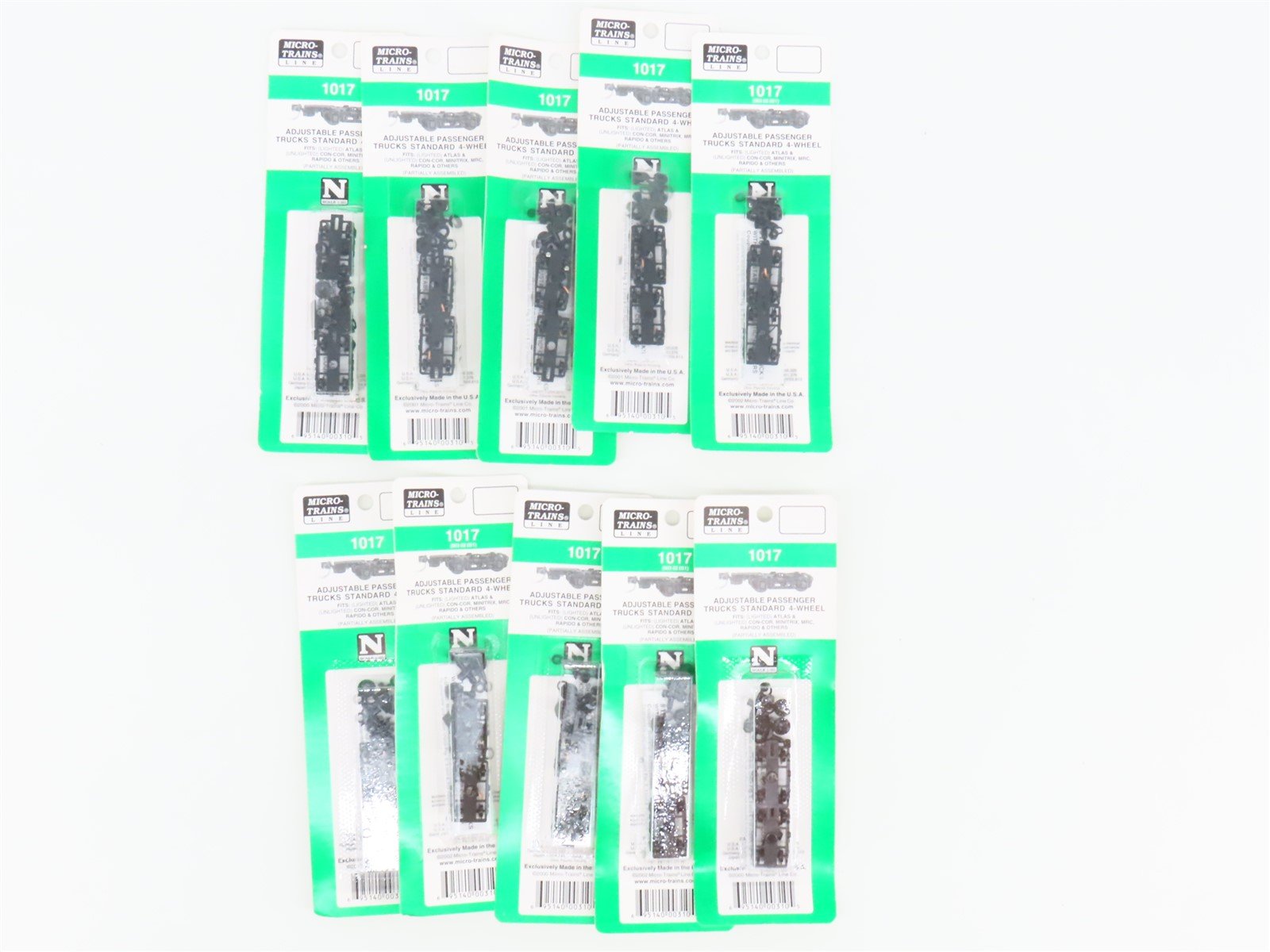 LOT of 10 Packs of N Scale Micro-Trains MTL 1017 Adjustable Passenger Trucks