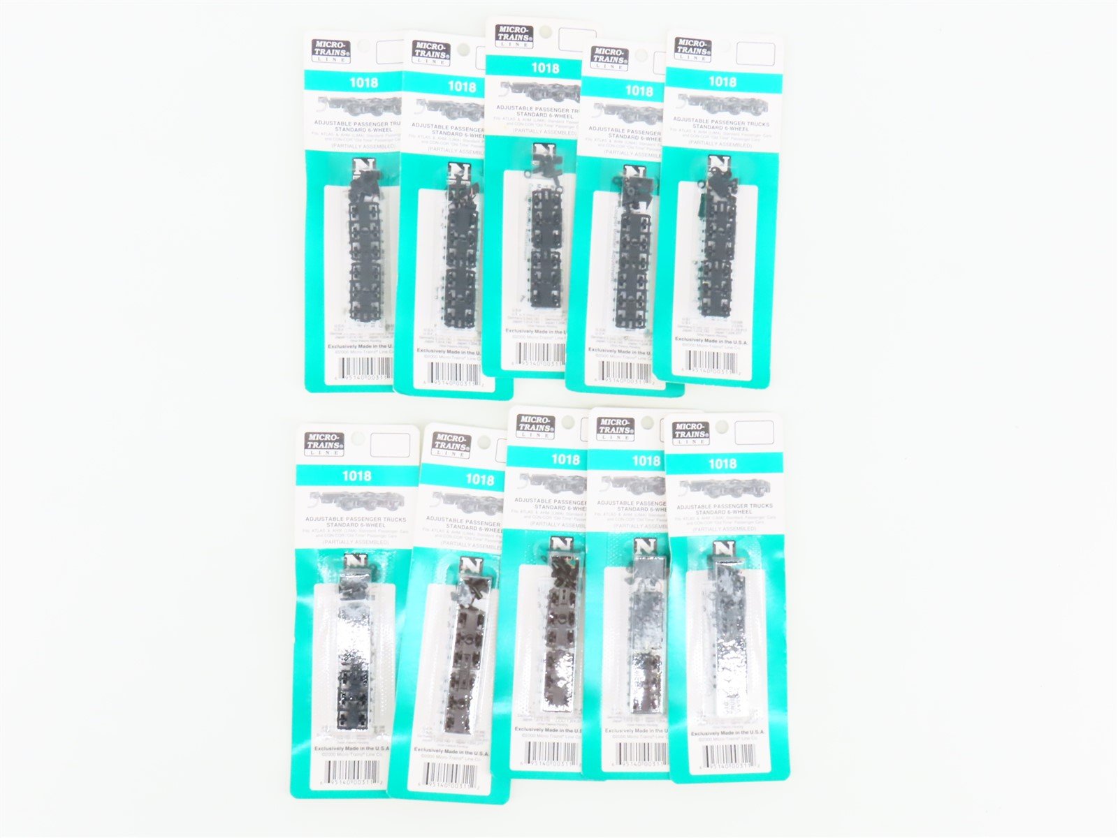 LOT of 10 Packs of N Scale Micro-Trains MTL 1018 6-Wheel Passenger Trucks
