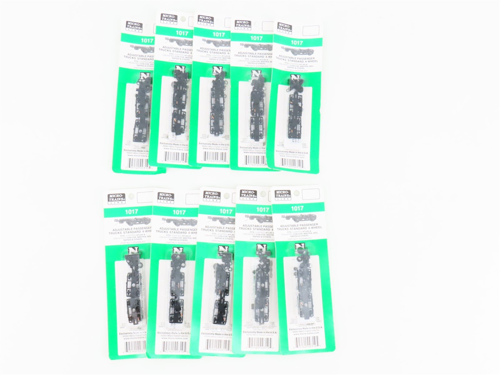 LOT of 10 Packs of N Scale Micro-Trains MTL 1017 4-Wheel Passenger Trucks