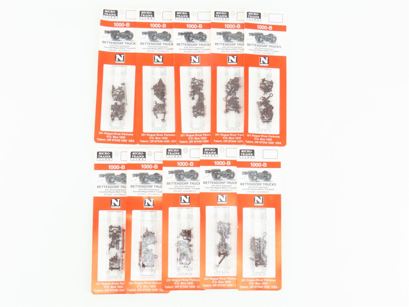 LOT of 10 Packs of N Micro-Trains MTL 1000-B Bettendorf Trucks w/ Couplers