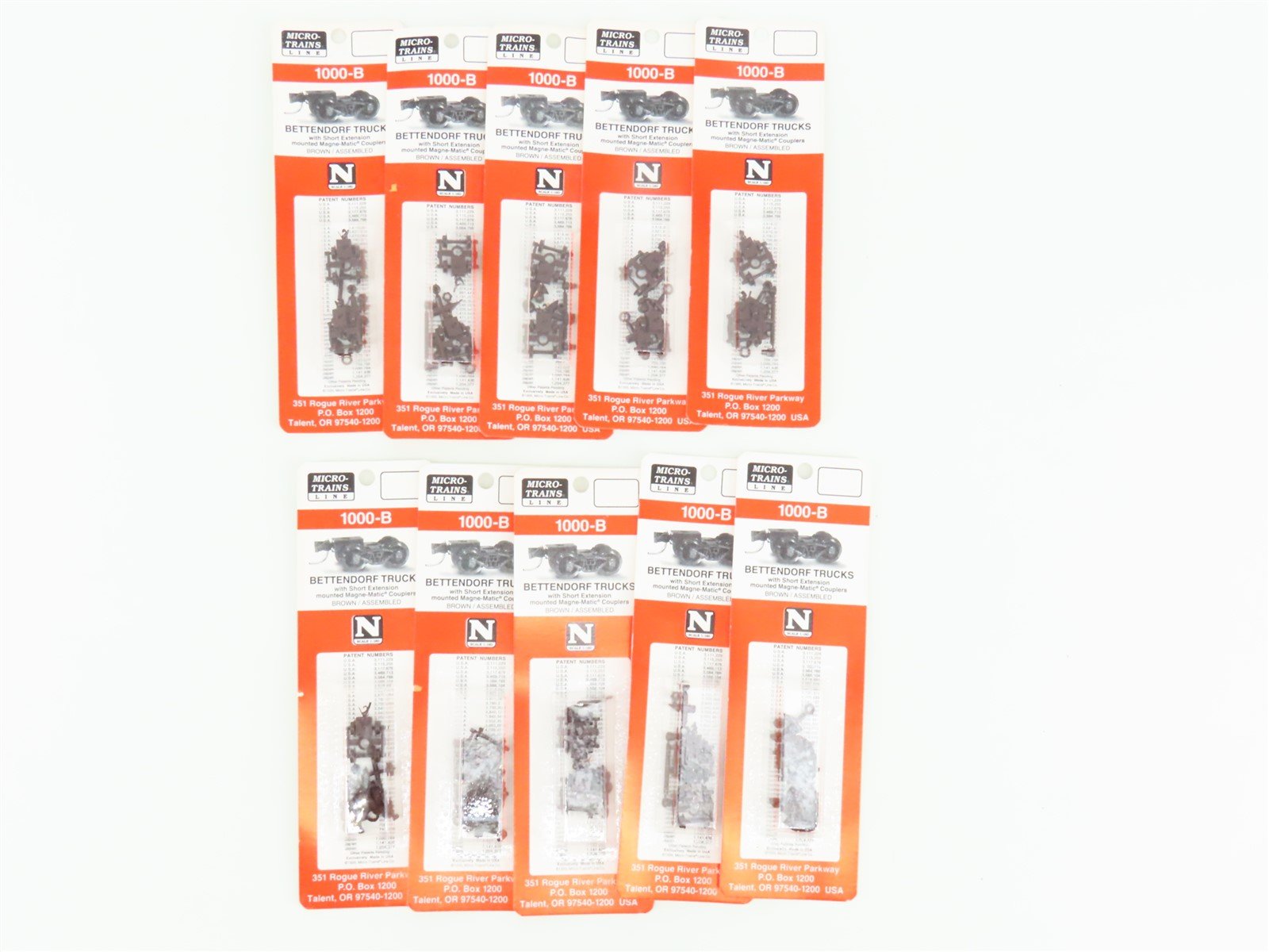 LOT of 10 Pair of N Micro-Trains MTL 1000-B Bettendorf Trucks w/ Couplers