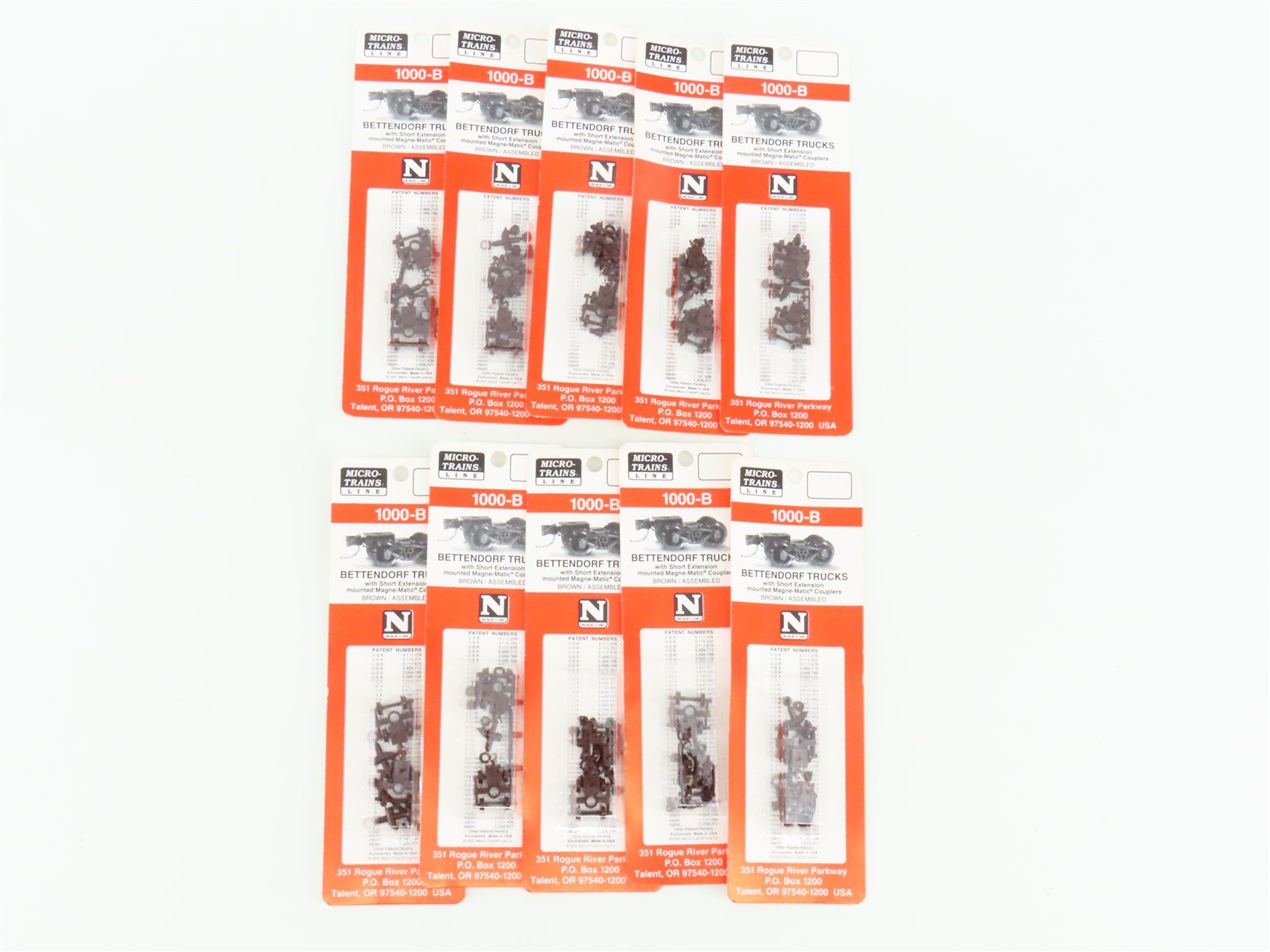 LOT of 10 Pair of N Micro-Trains MTL 1000-B Bettendorf Trucks w/ Couplers