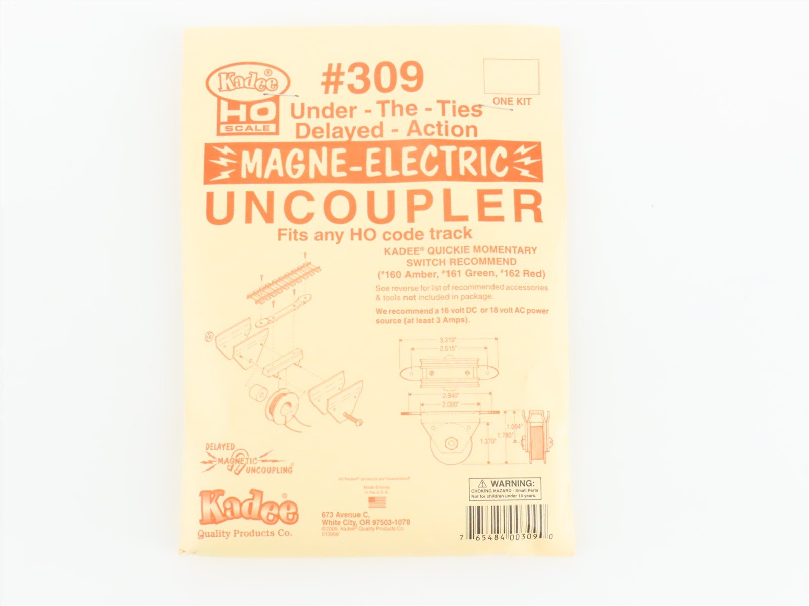 HO Scale Kadee 309 Under-The-Ties Delayed-Action Magne-Electric Uncoupler