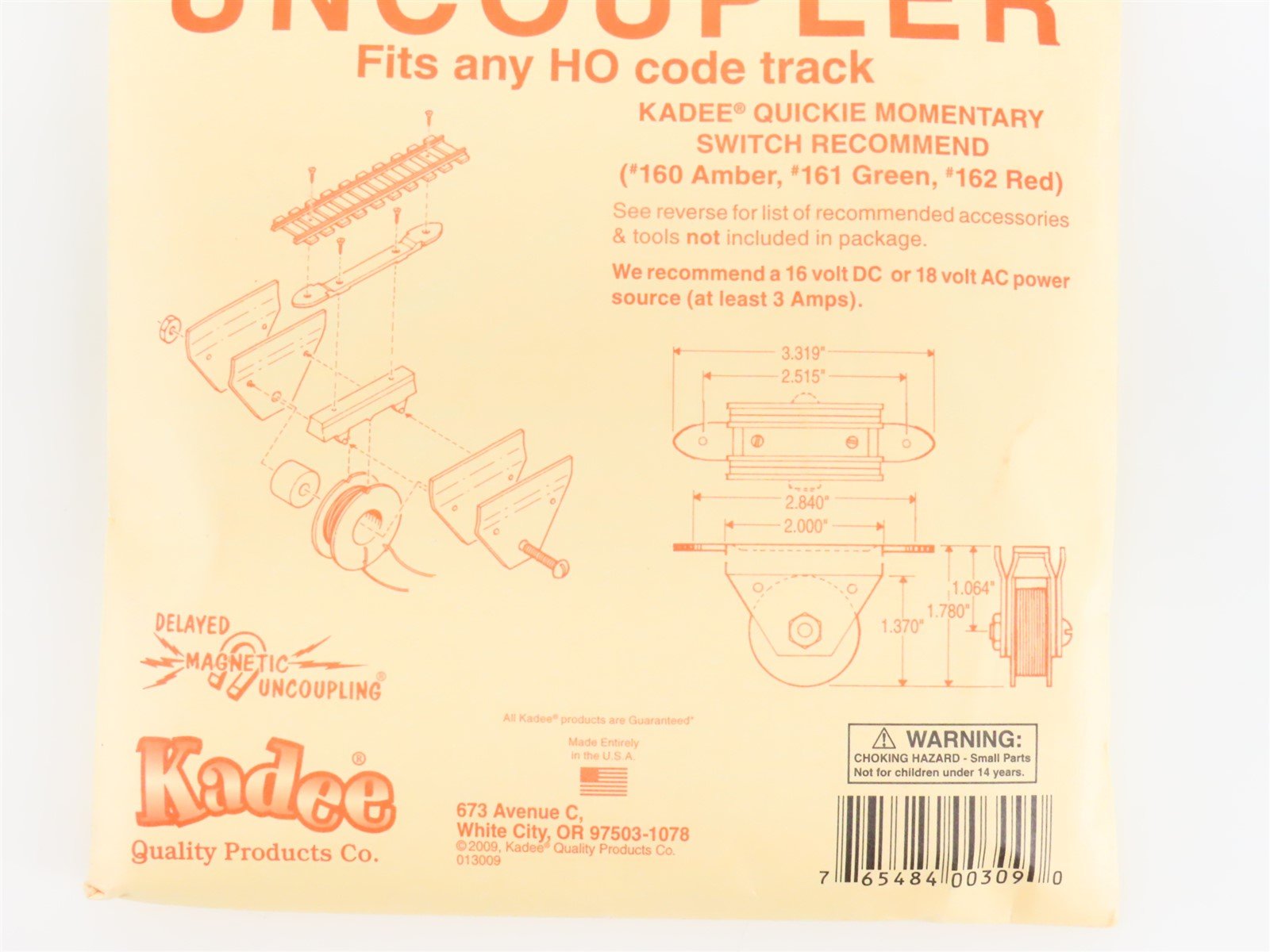 HO Scale Kadee 309 Under-The-Ties Delayed-Action Magne-Electric Uncoupler