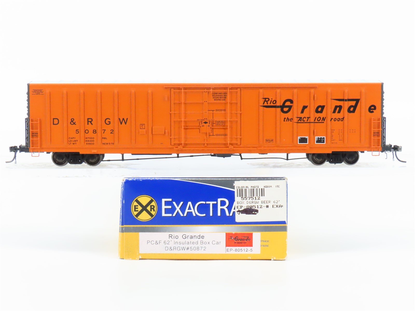 HO Scale ExactRail Platinum EP-80512-5 D&RGW Rio Grande 62' Box Car #50872
