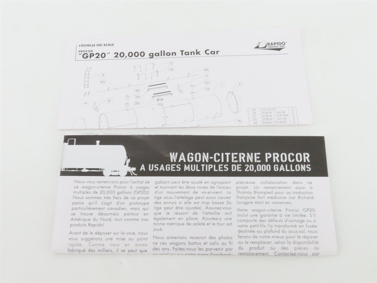 HO Scale Rapido 135005-1 PROX Procor Tank Car #46005