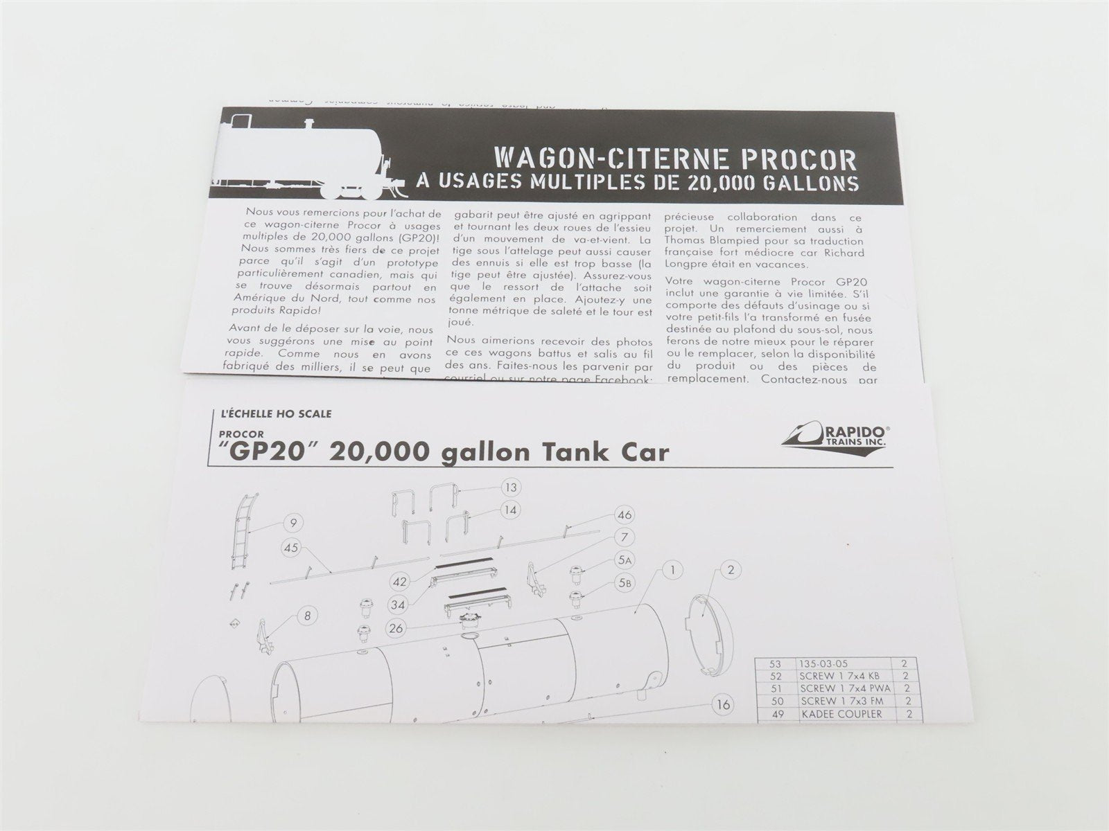 HO Scale Rapido 135005-4 PROX Procor Tank Car #46019
