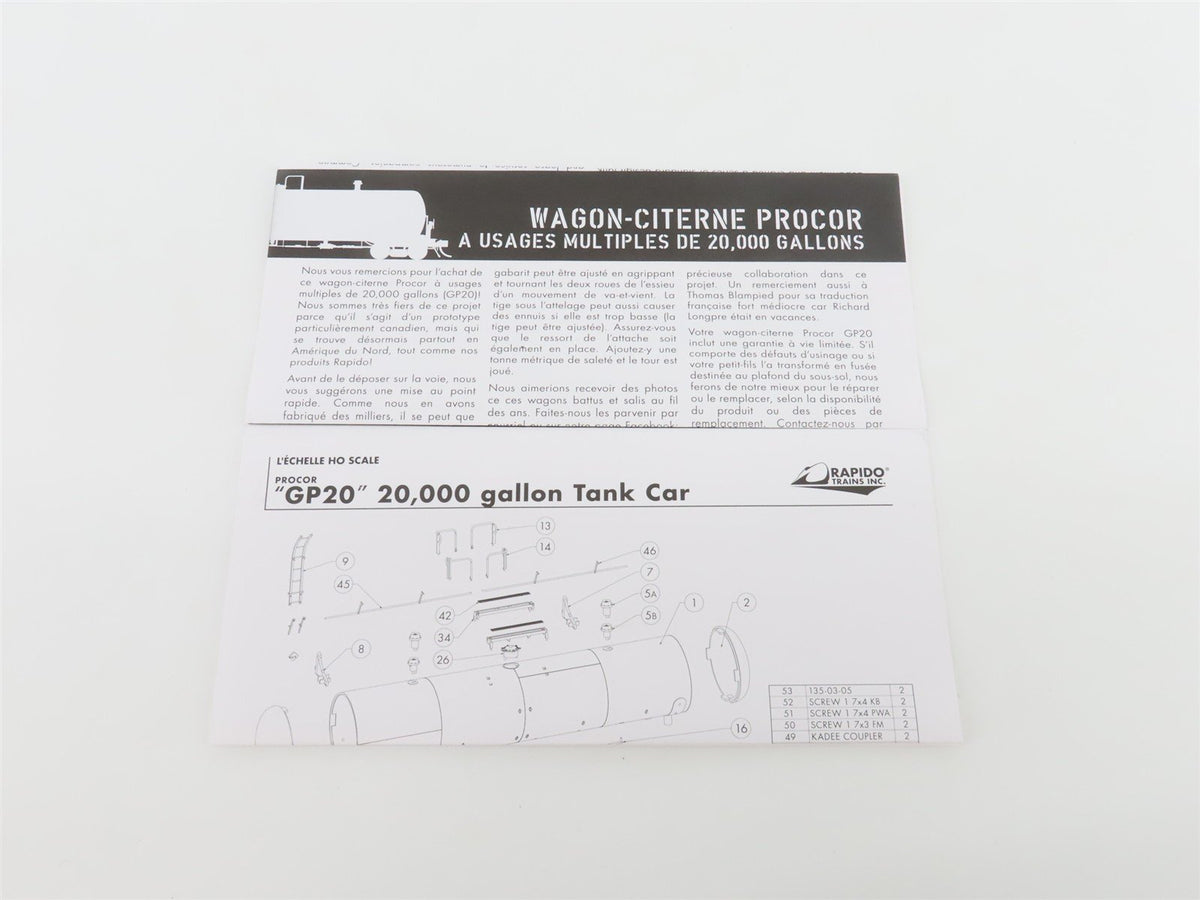 HO Scale Rapido 135005-2 PROX Procor Tank Car #46008