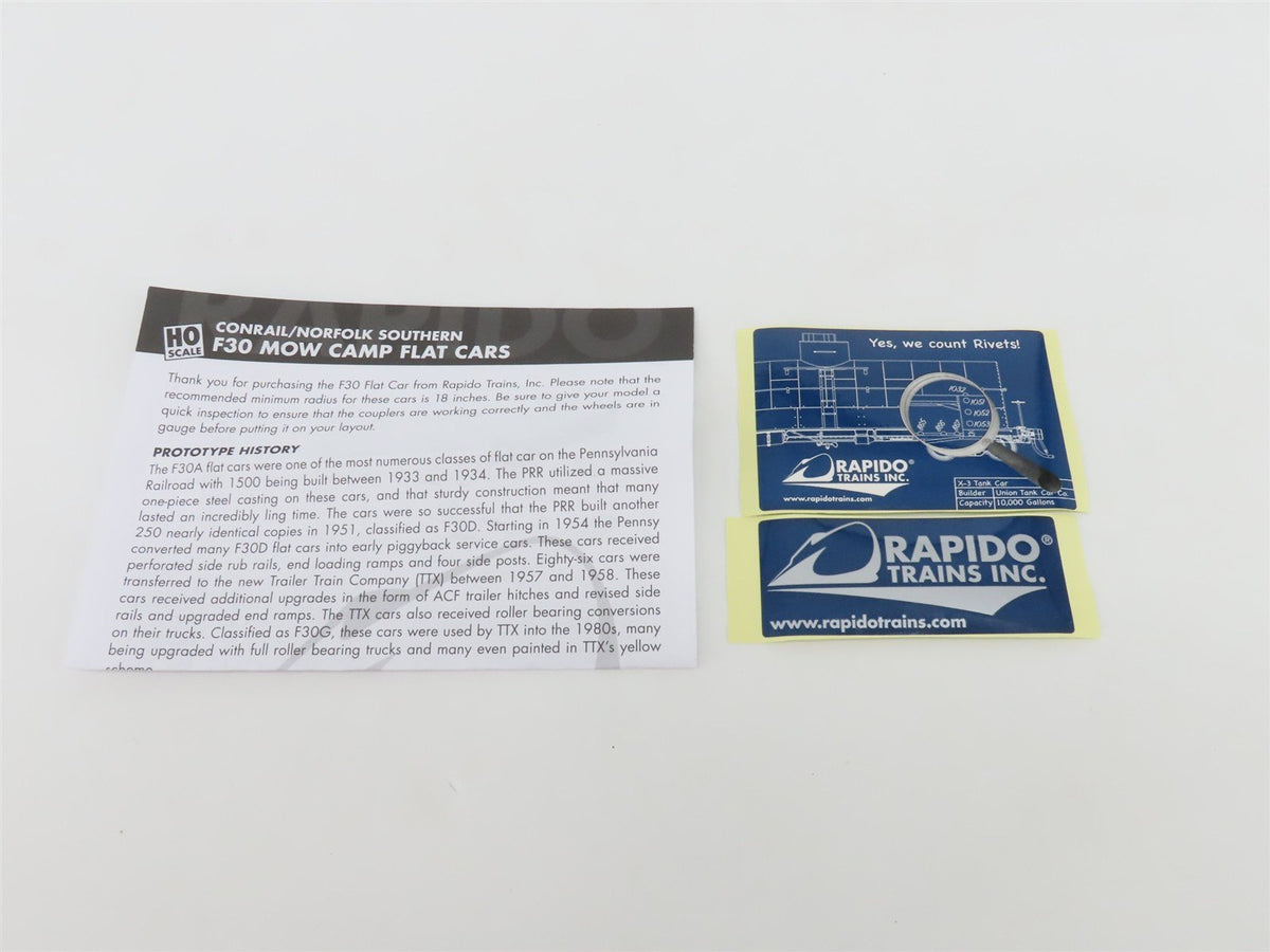 HO Scale Rapido 138101A CR Conrail MOW Flat Car #62954