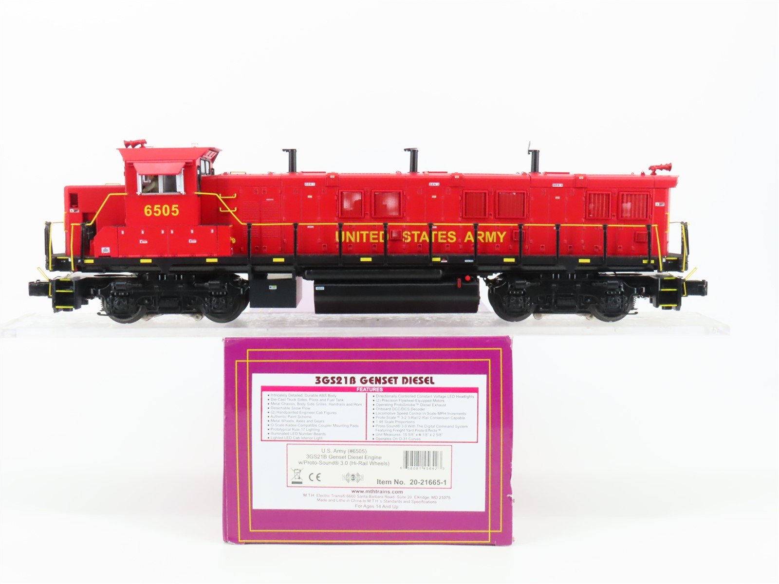 O Gauge 3-Rail MTH 20-21665-1 US Army 3GS21B Genset Diesel Loco #6505 w/ Sound