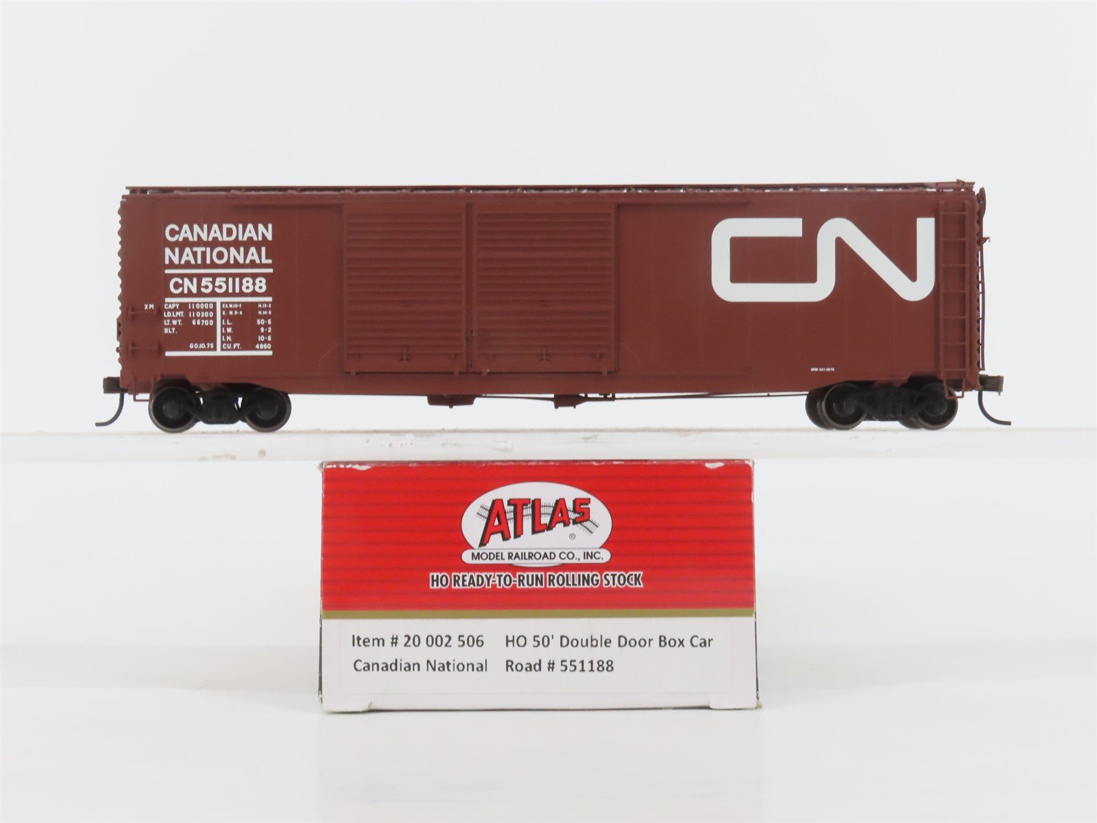 HO Scale Atlas 20002506 CN Canadian National 50' Double Door Box Car #551188
