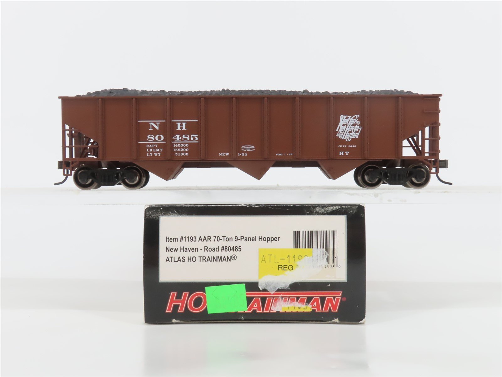 HO Scale Atlas Trainman 1193 NH New Haven Railroad 3-Bay Hopper #80485 w/ Load