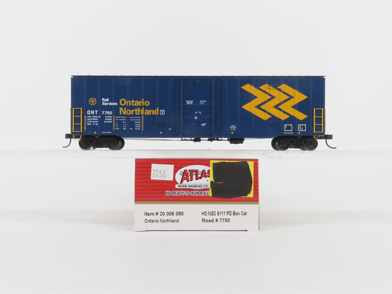 HO Scale Atlas 20006088 ONT Ontario Northland Plug Door Box Car #7750