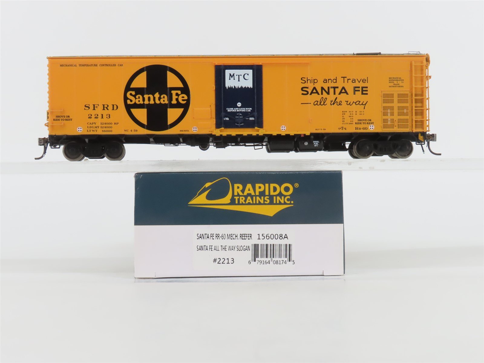 HO Scale Rapido 156008A SFRD Santa Fe All The Way Mechanical Reefer #2213