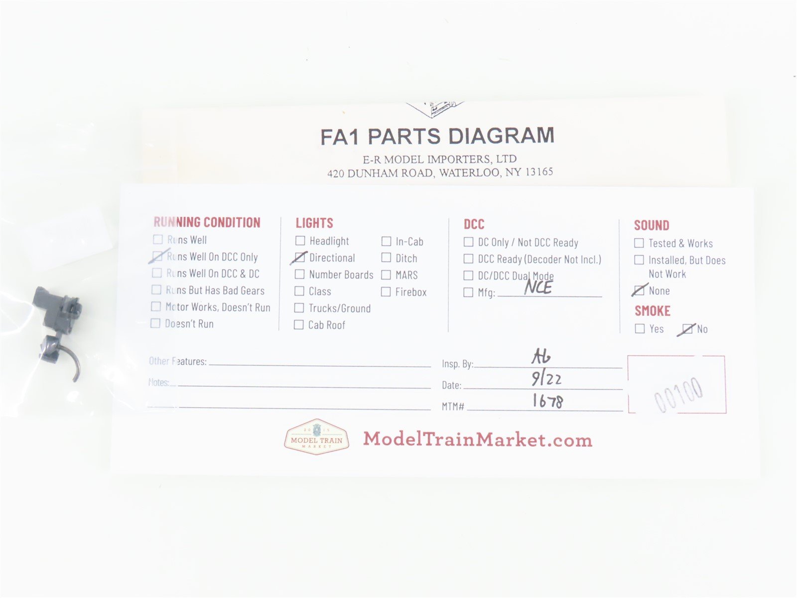 HO Scale E-R Models 1019-1 NH New Haven FA-1 Diesel Locomotive #0419 DCC ONLY