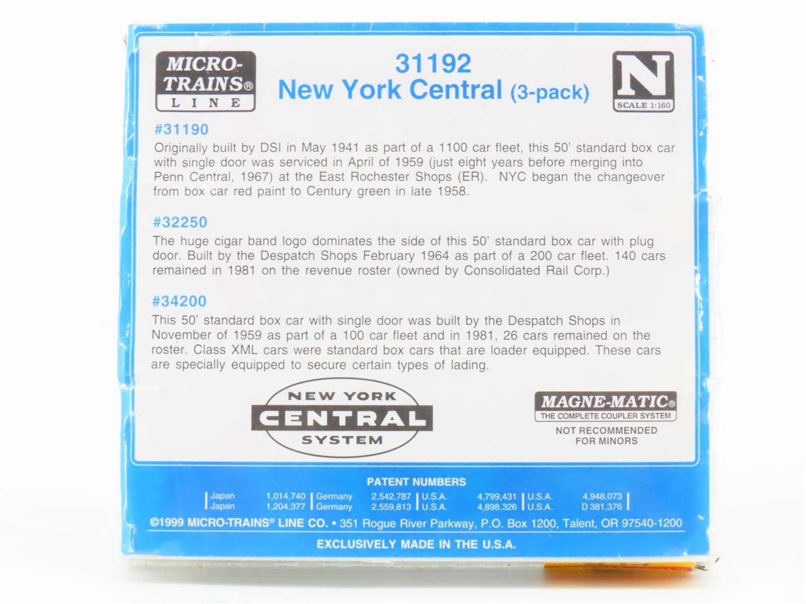 N Scale Micro-Trains MTL 31192 NYC New York Central Box Car 3-Pack Sealed