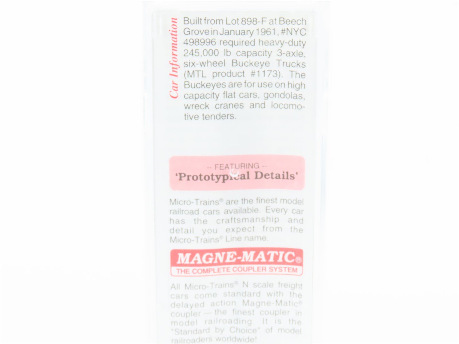 N Micro-Trains MTL 109020 NYC New York Central Depressed Center Flat Car #498996