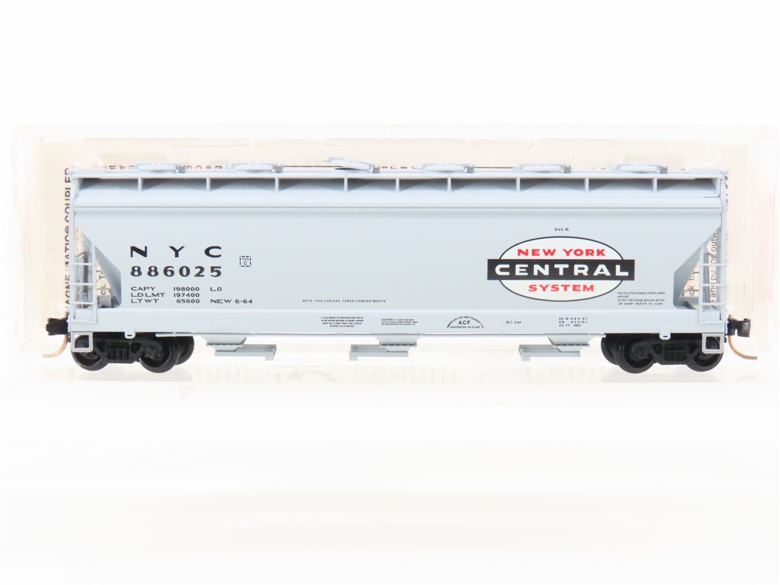 N Scale Micro-Trains MTL 93030 NYC New York Central 3-Bay Covered Hopper #93030