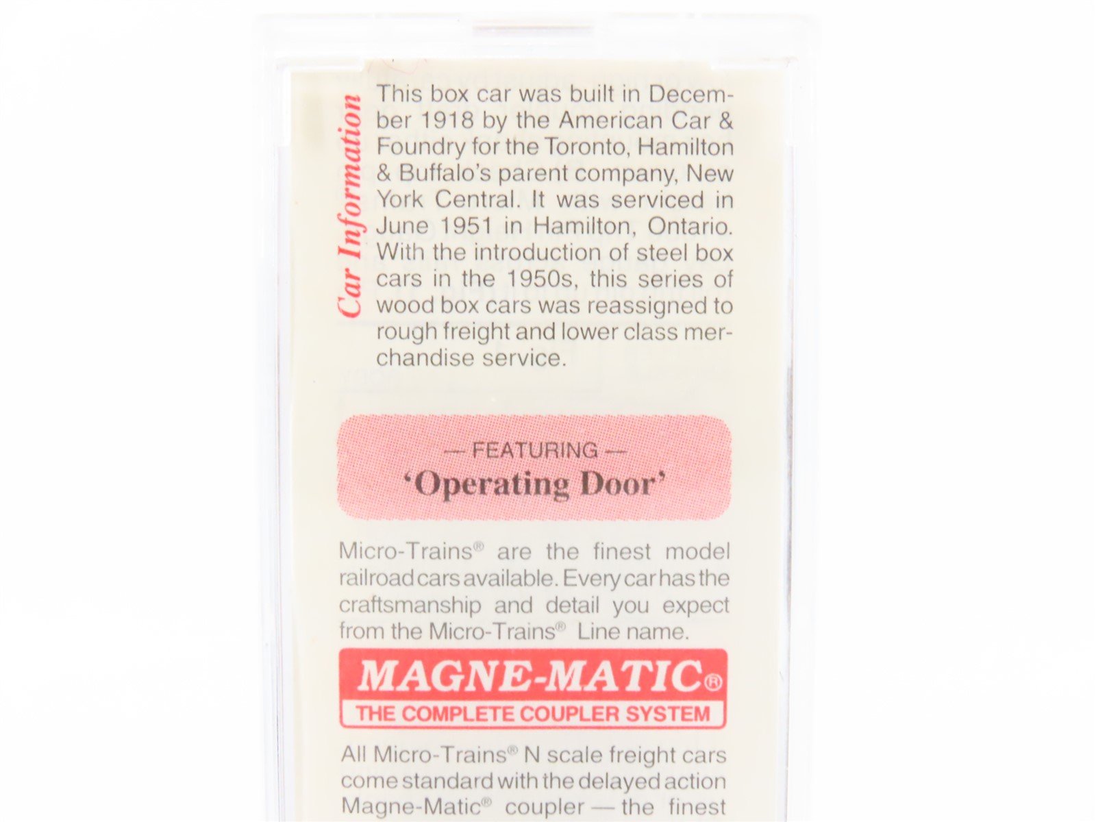 N Scale Micro-Trains MTL 39220 THB Toronto Hamilton & Buffalo 40' Box Car #4761