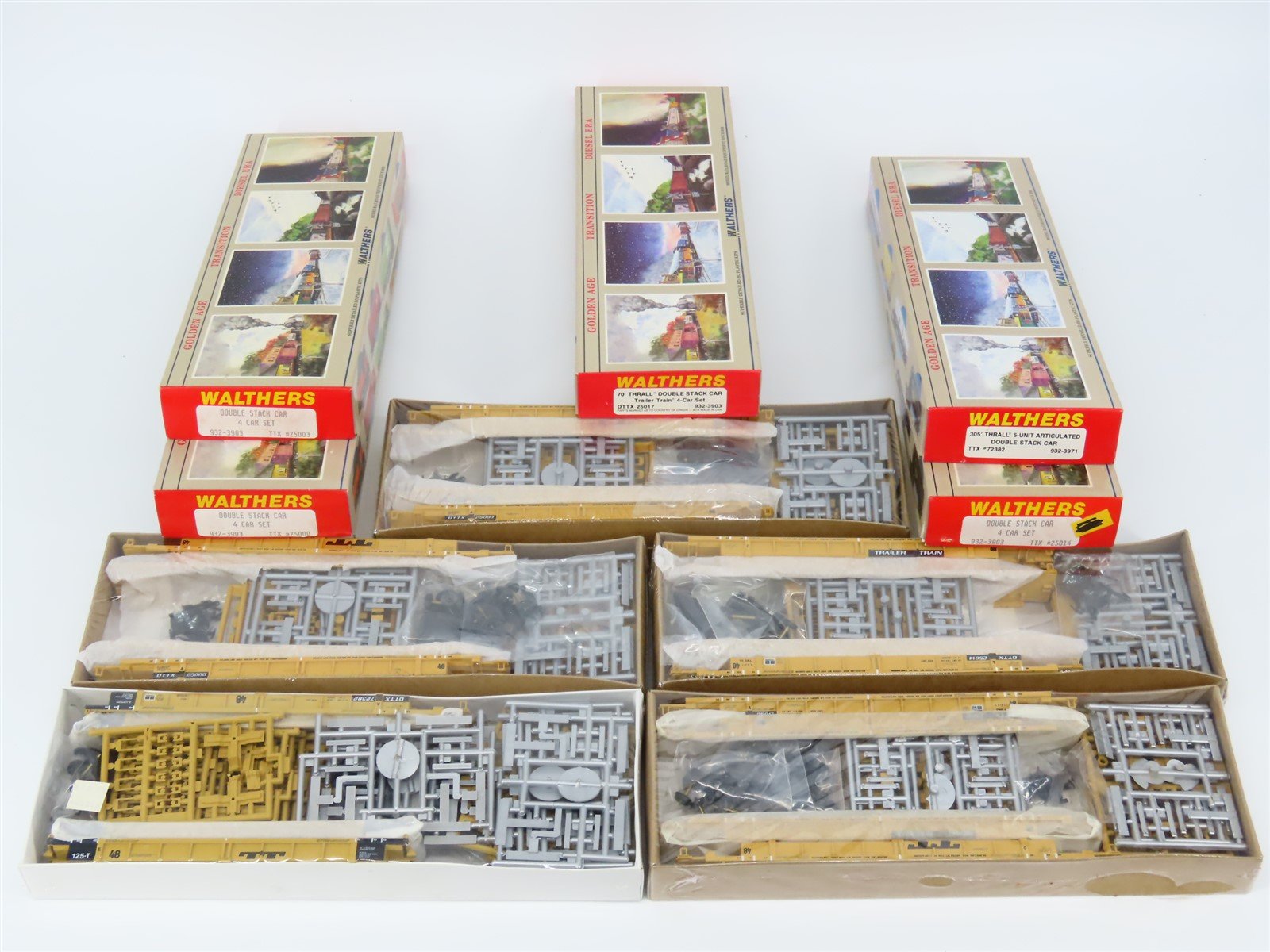 LOT OF 5 HO Scale KITS Walthers TTX DTTX Double Stack Car Sets