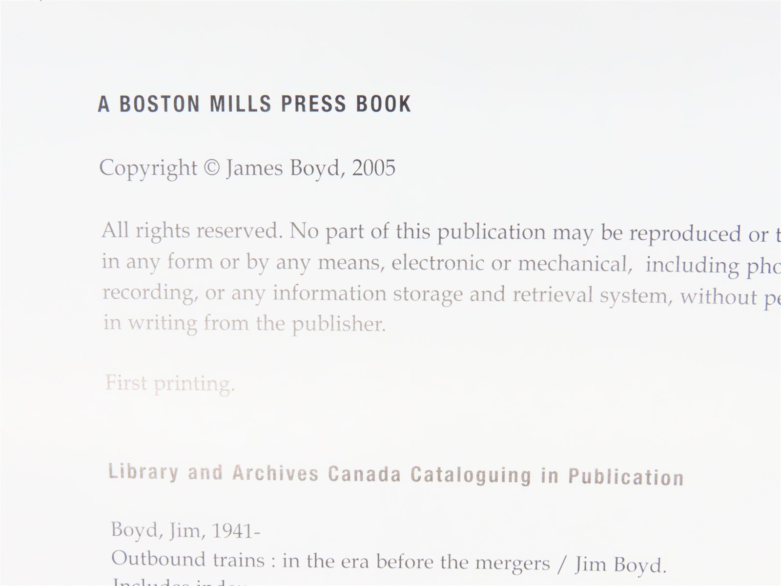 Outbound Trains in the Era Before the Mergers by Jim Boyd ©2005 HC Book