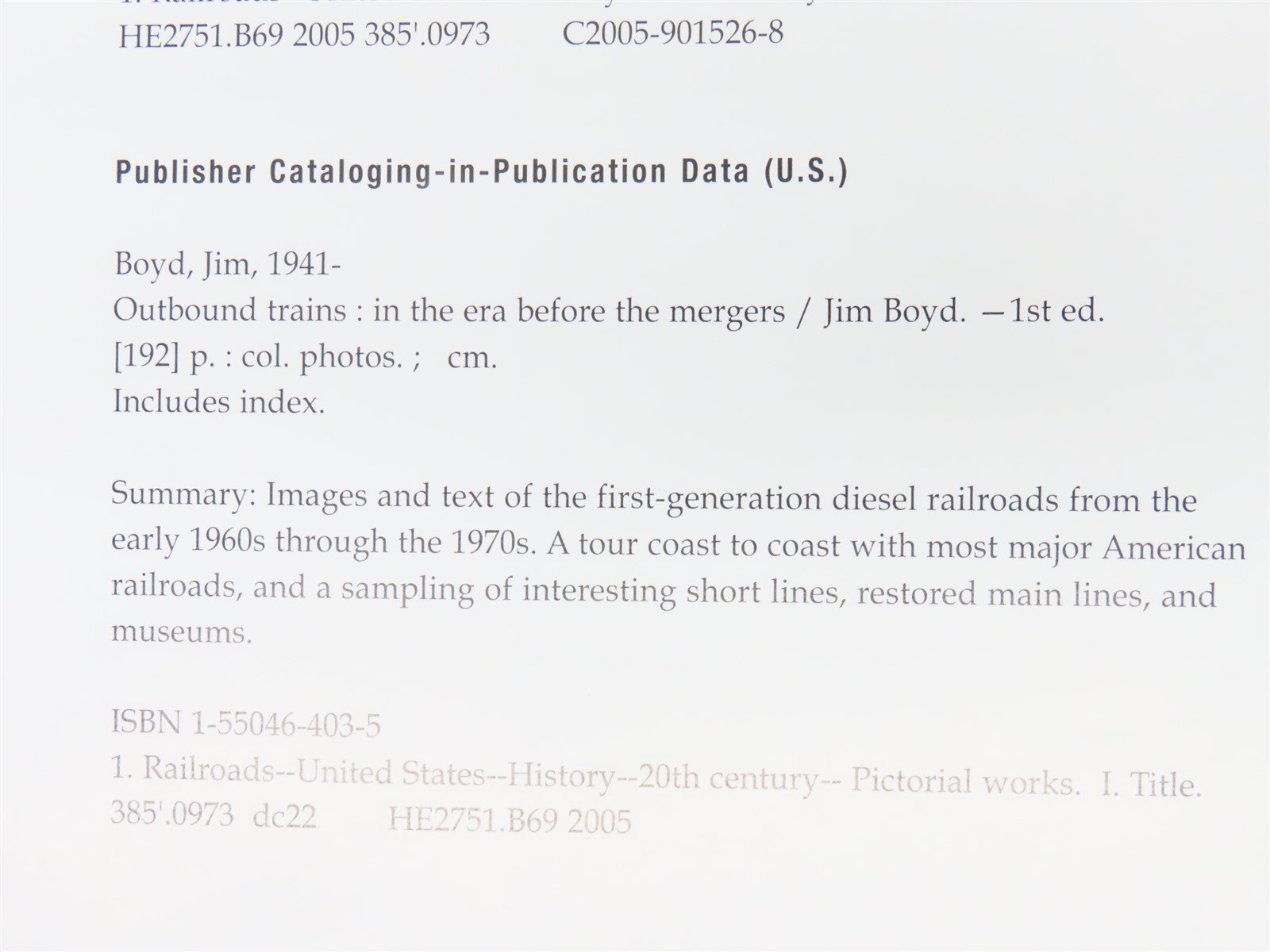 Outbound Trains in the Era Before the Mergers by Jim Boyd ©2005 HC Book