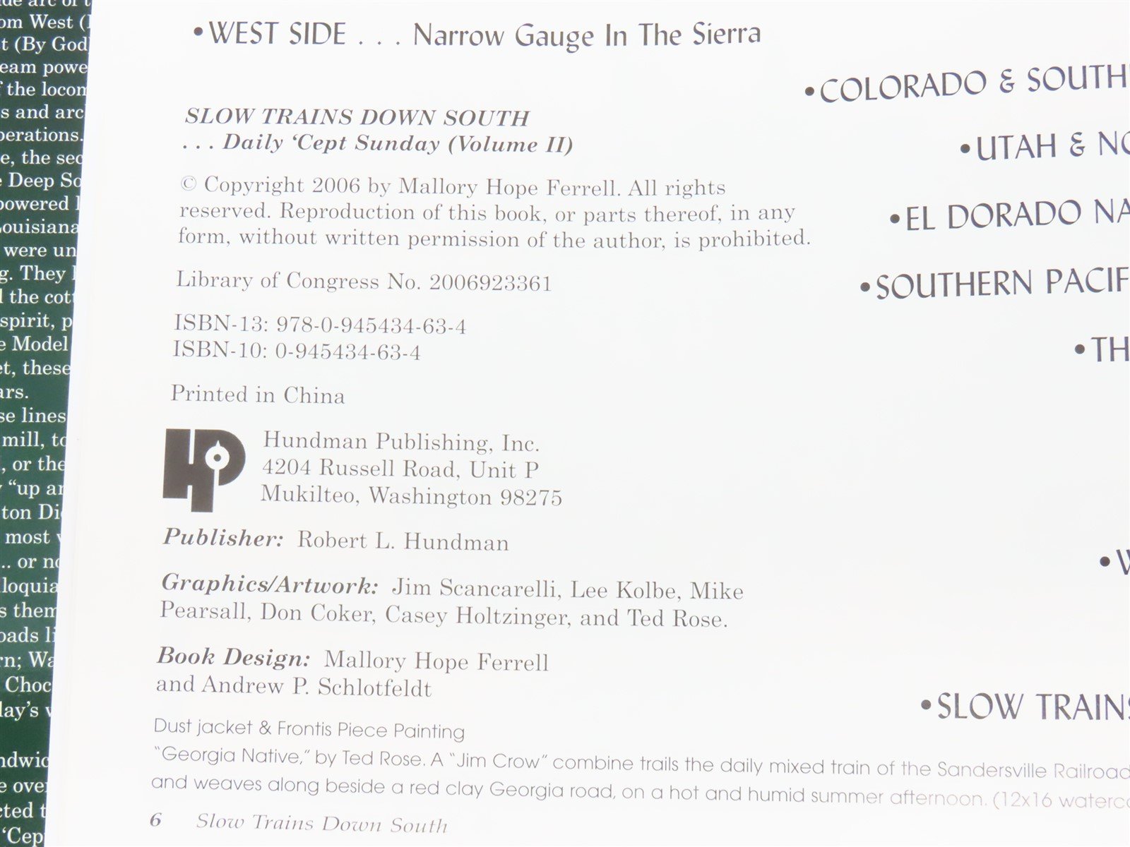 Slow Trains Down South...Deep in Dixie Volume 2 by Mallory Hope Ferrell ©2006