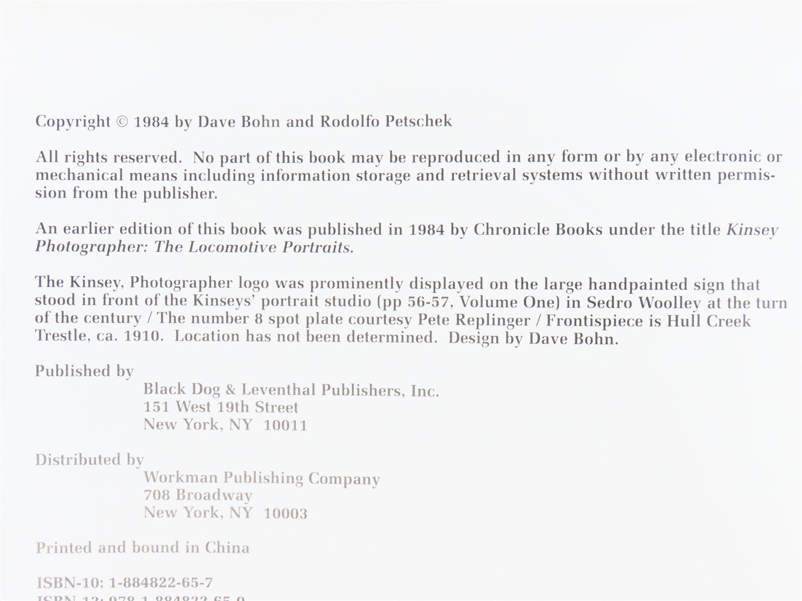 Kinsey Photographer The Locomotive Portraits by Dave Bohn & R. Petschek ©1984