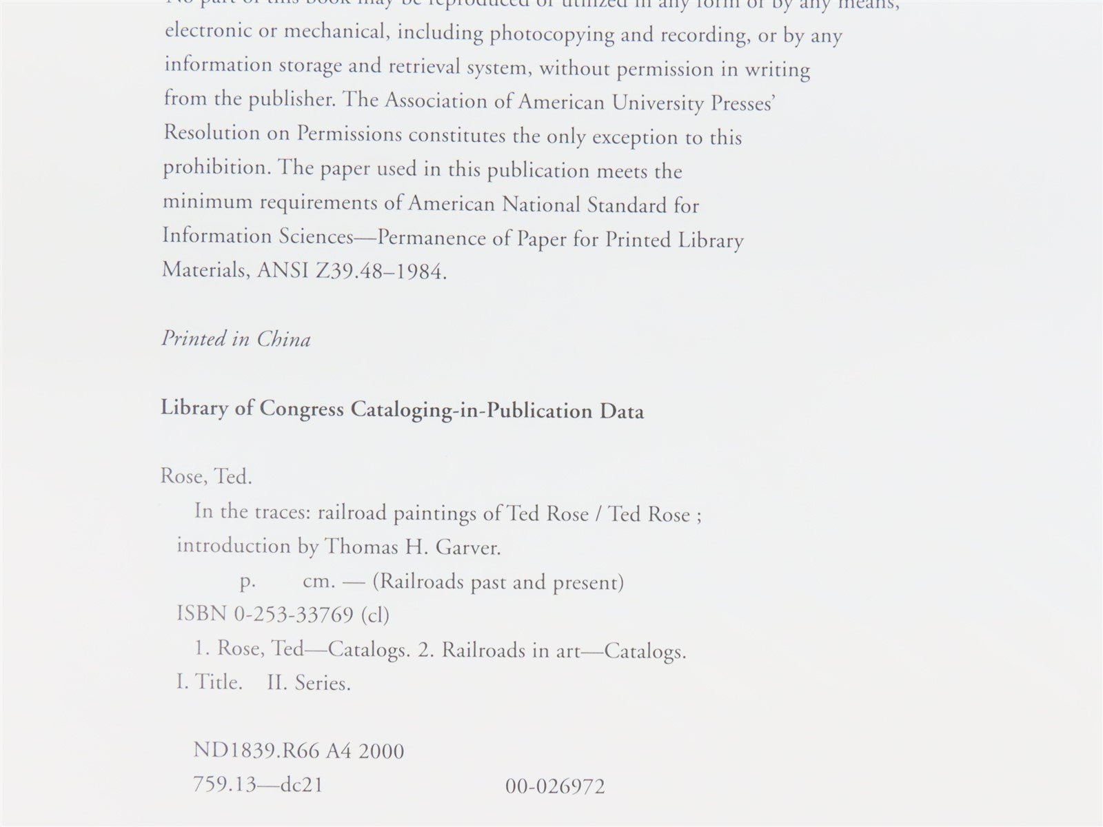 In the Traces Railroad Paintings of Ted Rose by Ted Rose ©2000 HC Book