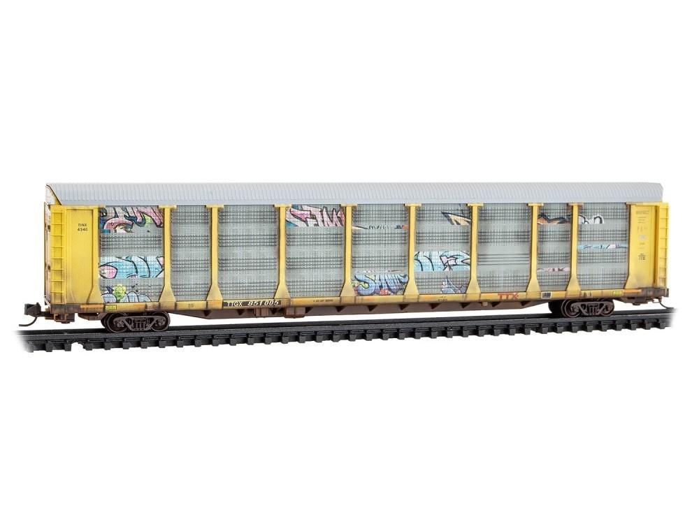 N Micro-Trains MTL 11144490 TTX 89&#39; Tri-Level Closed Autorack #851005 w/Graffiti