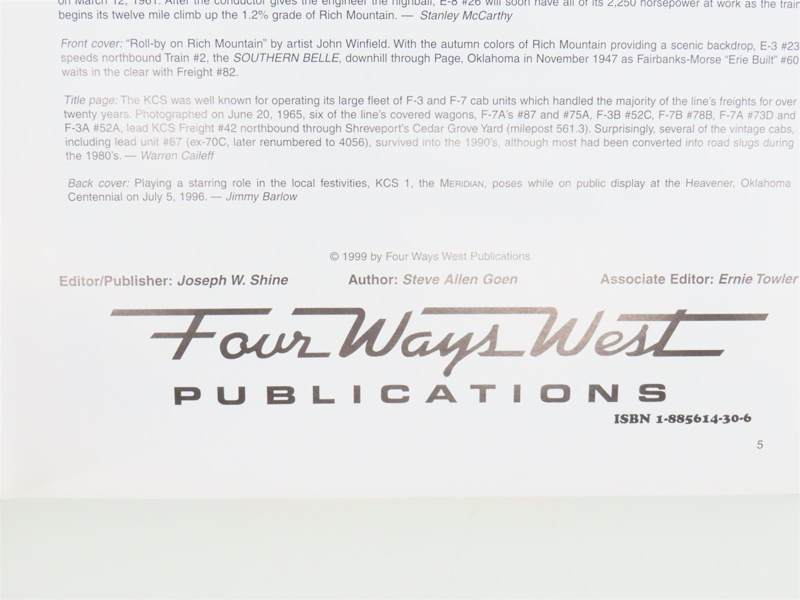 Kansas City Southern Color Pictorial by Steve Allen Goen ©1999 HC Book