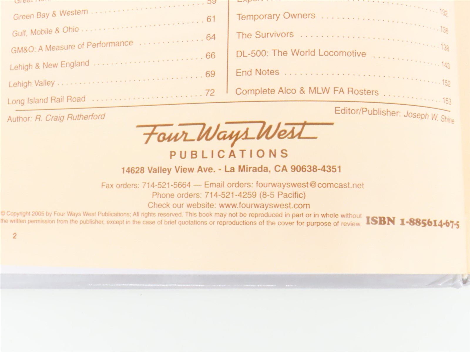 Alco's FA Running in the Shadow by R. Craig Rutherford ©2005 HC Book