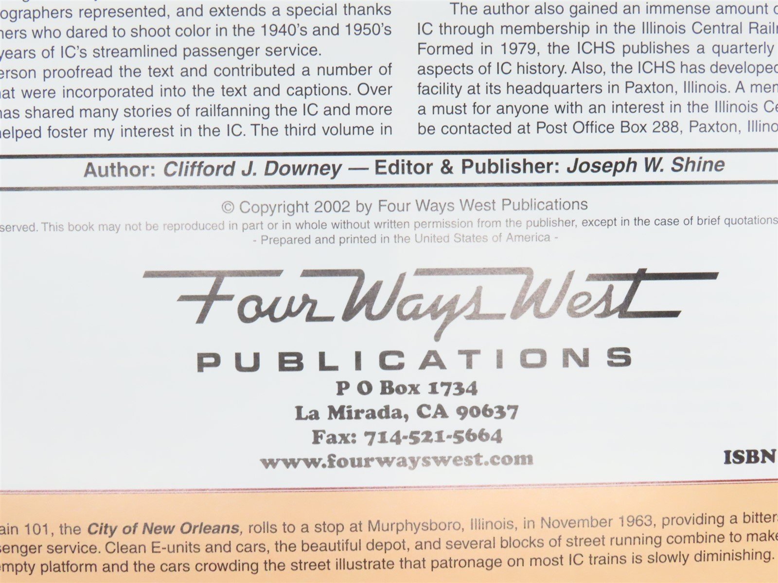 Illinois Central Color Pictorial V. One Passenger Service by Downey ©2002 HC Bk